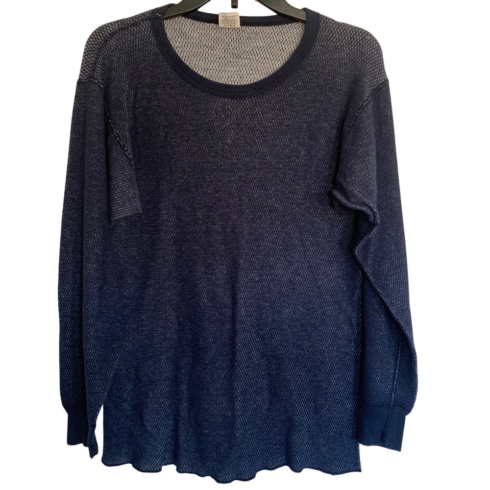 Vintage JE Morgan Performance Wear Thermal Shirt XL Blue Waffle Knit Made in USA